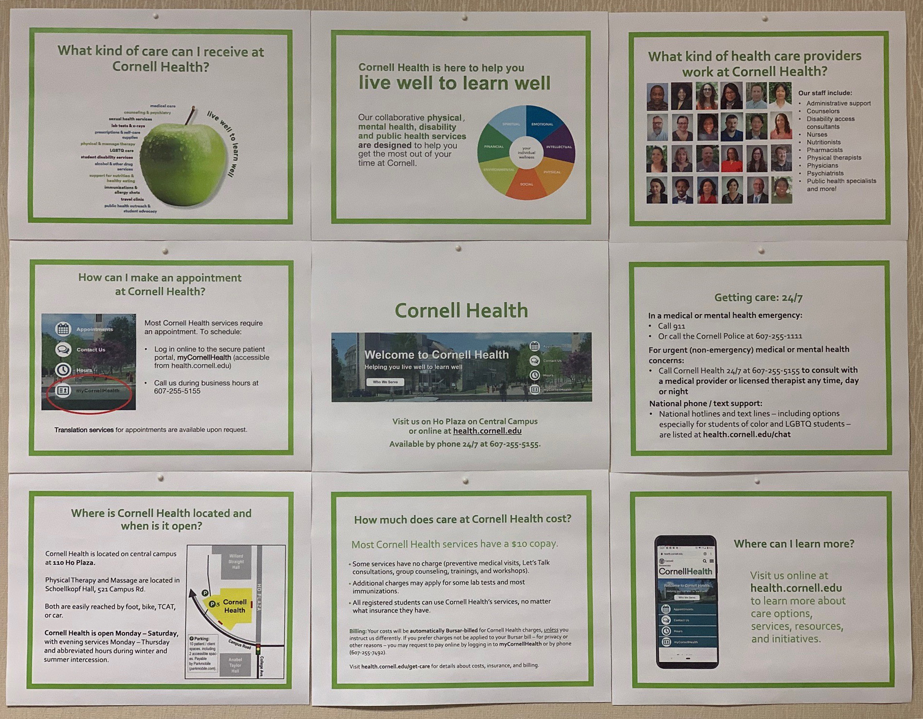 Cornell Health bulletin board mock up