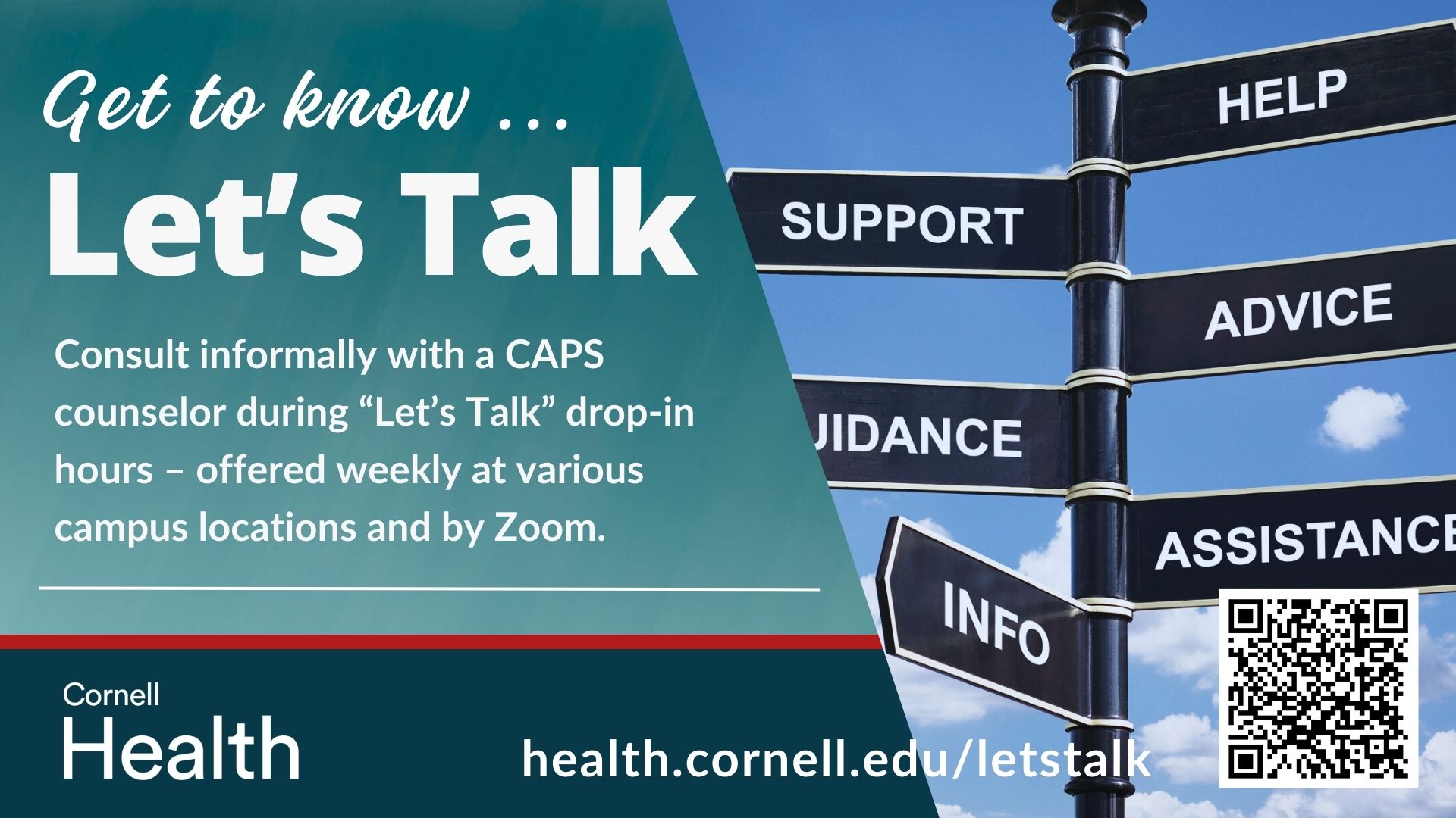 Let's Talk media screen image pointing to health.cornell.edu/letstalk