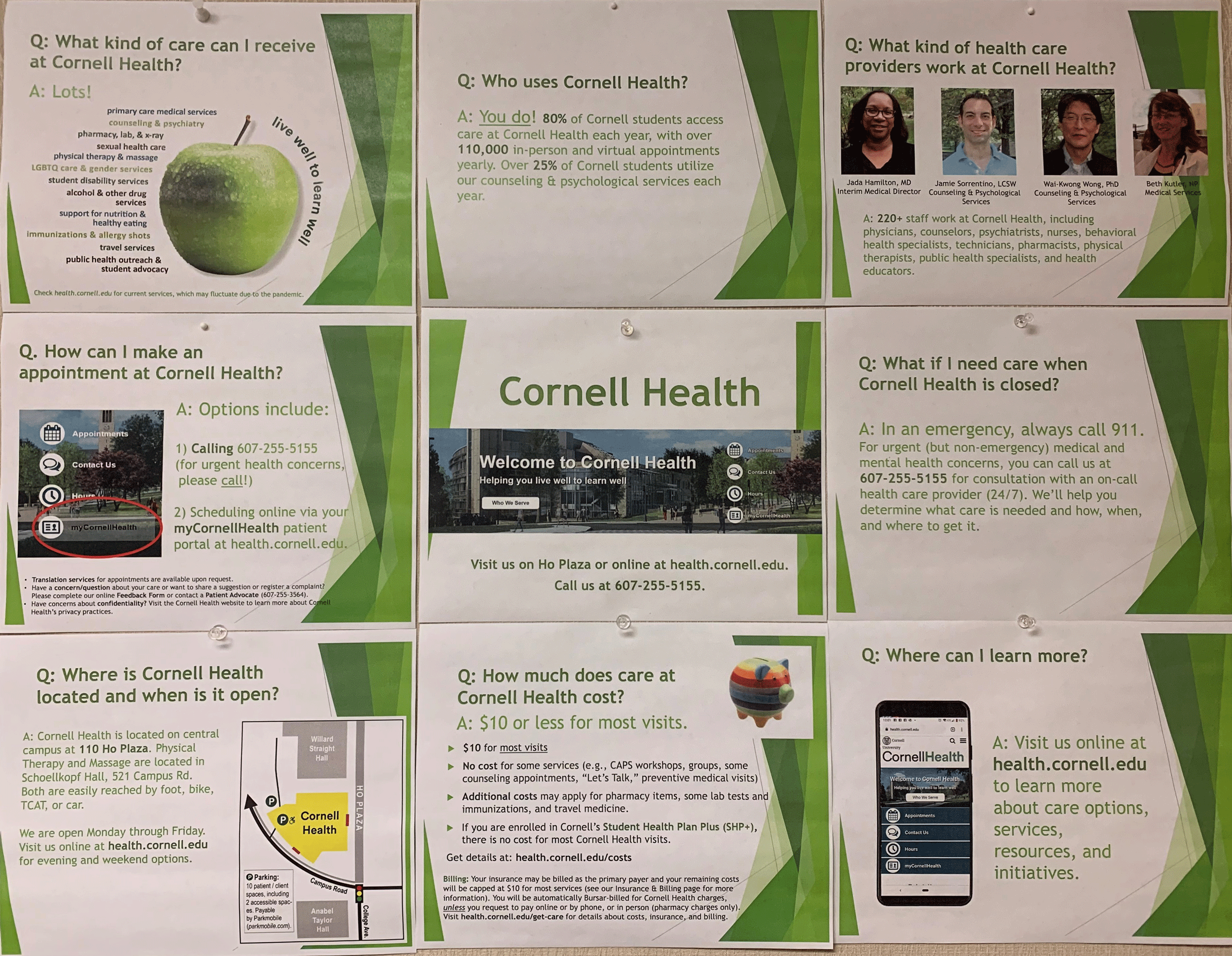 mockup of Cornell Health bulletin board
