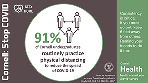 91% of Cornell undergraduates routinely practice physical distancing